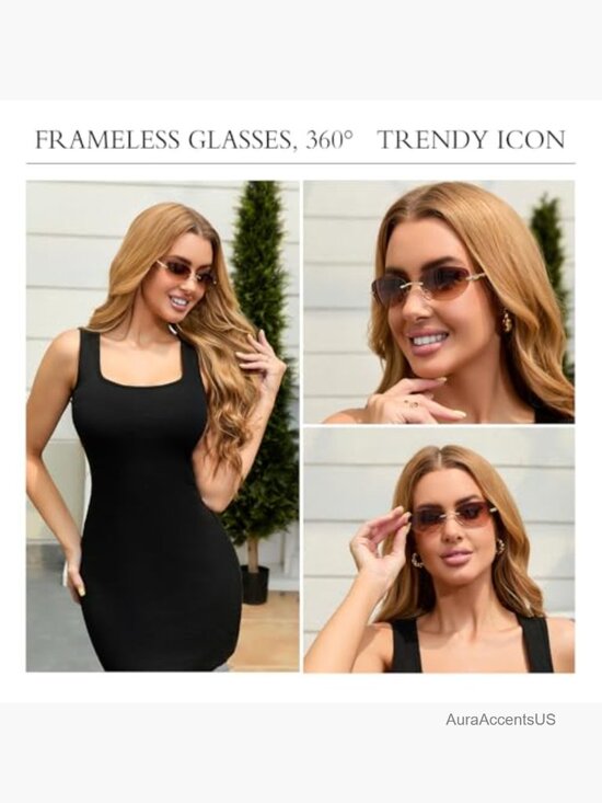 Retro Rimless Oval Sunglasses Y2K Metal Frame Vintage Shades for Women main image 4